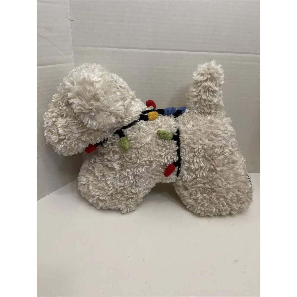 Pottery Barn Cozy Faux Fur Tangled Dog Lights Pillow Christmas 17” X 11”